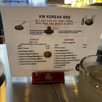 KW Korean BBQ menu 3